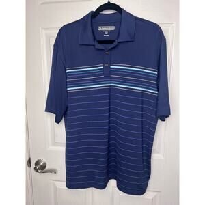 Pebble Beach Performance Golf Polo Striped Navy Blue Men's Large